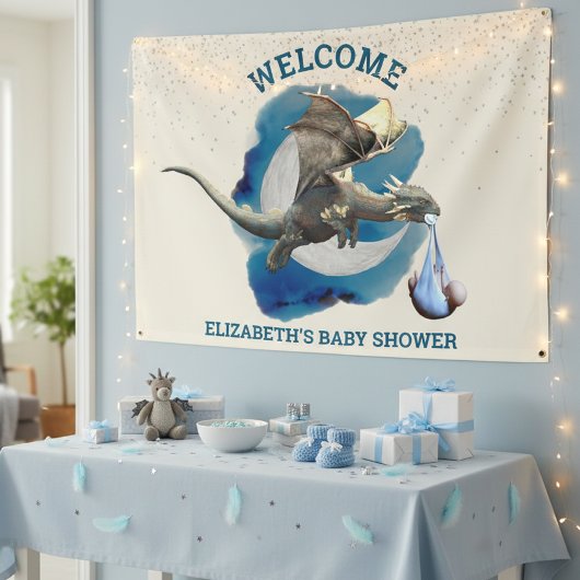 Little Knight Dragon Silver Star Baby Dusche Banner