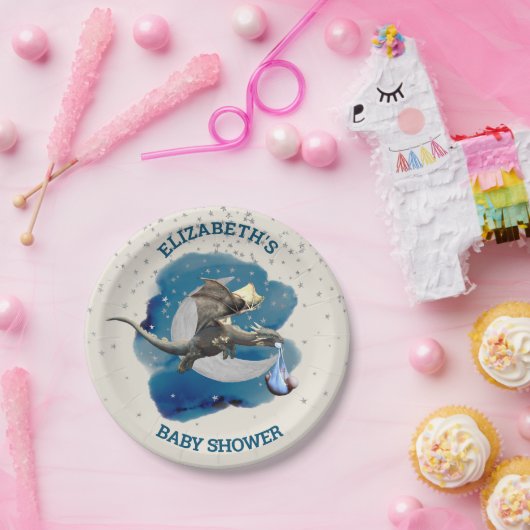 Little Knight Dragon Silver Star Baby Dusche Pappteller (Party)