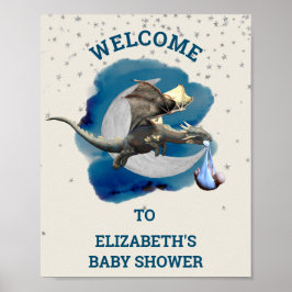 Little Knight Dragon Silver Star Baby Dusche Poster