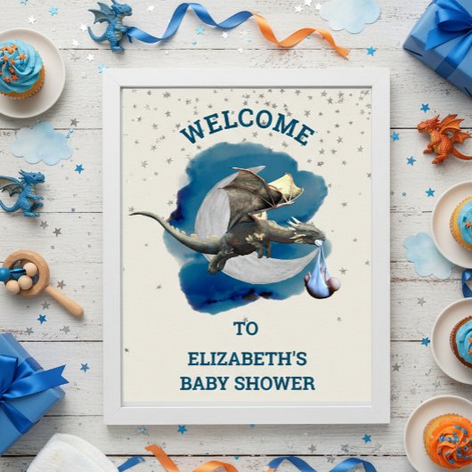 Little Knight Dragon Silver Star Baby Dusche Poster