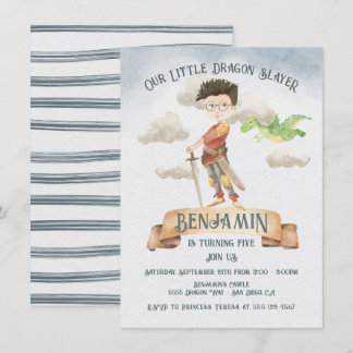 Little Knight Dragon Slayer Fairytale Birthday Inv Einladung
