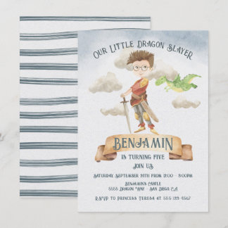 Little Knight Dragon Slayer Fairytale Birthday Inv Einladung