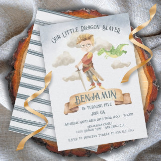 Little Knight Dragon Slayer Fairytale Geburtstag Einladung