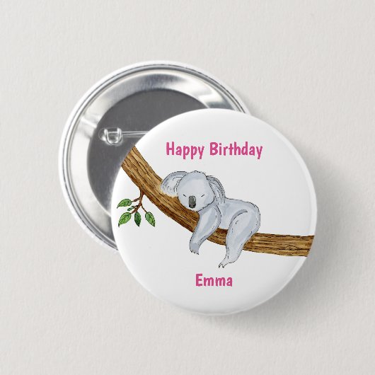 Little Koala Happy Birthday Button (Vorne & Hinten)