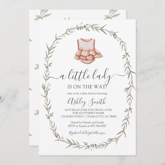 Little Lady Baby Shower Einladung, Babykleid Einladung (Vorne/Hinten)