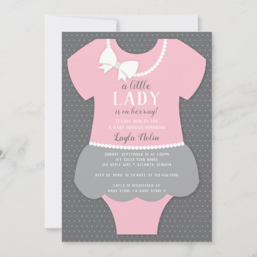 Little Lady Baby Shower Einladung, pink, grau Einladung (Vorderseite)