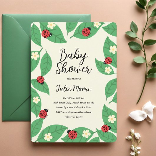Little Lady Bugs Baby Shower Einladung