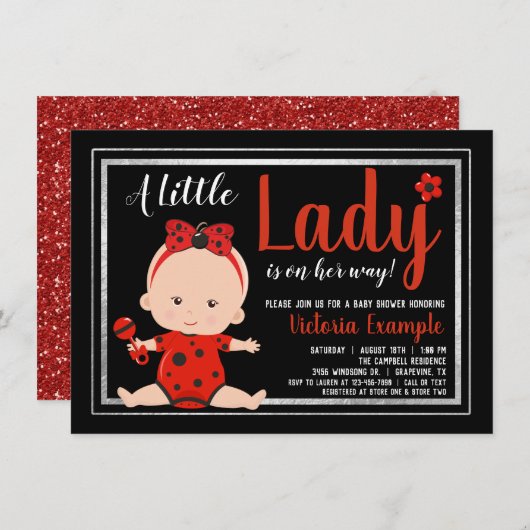 Little Lady Ladybug Baby Girl Babydusche Einladung (Vorne/Hinten)