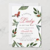 Little Lady Ladybug & Blätter Girl Baby Dusche Einladung (Vorderseite)