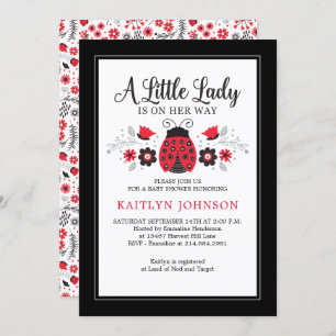 Little Lady Ladybug Floral Girl Babydusche Einladung