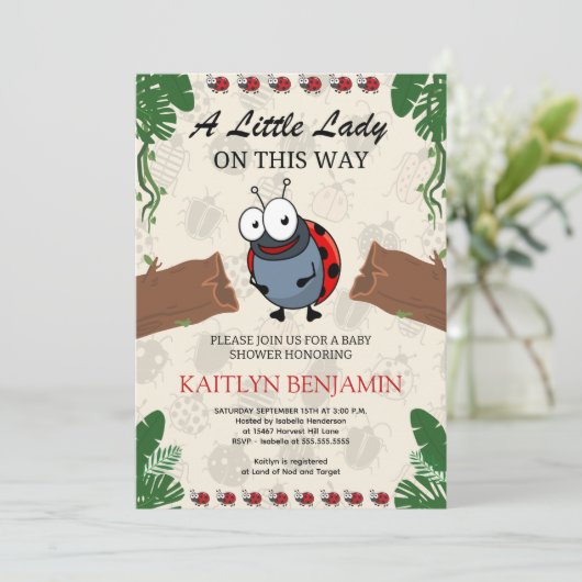 Little Lady Ladybug Girl Babydusche Einladung (Stehend Vorderseite)