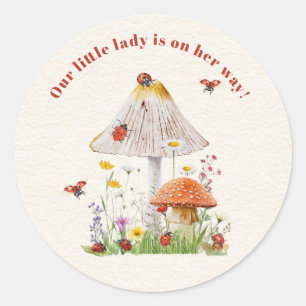 Little Lady Ladybug Mushroom Blume Babydusche Runder Aufkleber