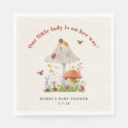 Little Lady Ladybug Mushroom Blume Babydusche Serviette (Vorderseite)