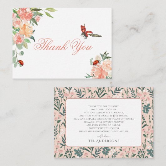 Little Lady Ladybug Rose Kinderdusche Danke Mitteilungskarte (Vorne/Hinten)