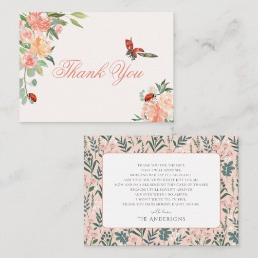 Little Lady Ladybug Rose Kinderdusche Danke Mitteilungskarte (Vorne/Hinten)