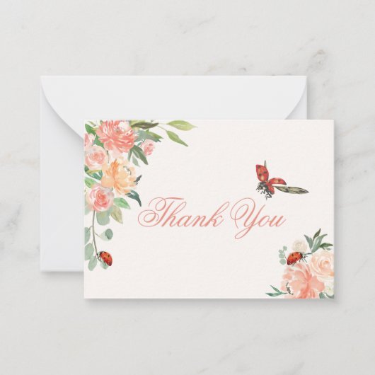 Little Lady Ladybug Rose Kinderdusche Danke Mitteilungskarte (Vorderseite)