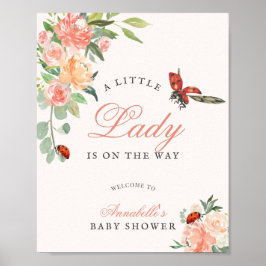 Little Lady Ladybug Roses Girl Baby Shower Poster