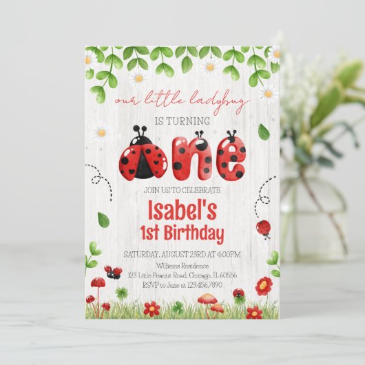 Little Ladybug Birthday Einladung (Stehend Vorderseite)