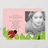 Little Ladybug Geburtstags-Foto Einladung - Rosa (Vorne/Hinten)