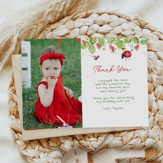 Little Ladybug Girl Birthday Party Foto Dankeskarte