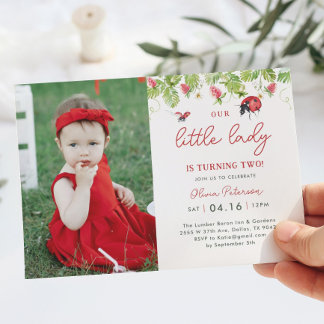 Little Ladybug Girl Birthday Party Foto Einladung