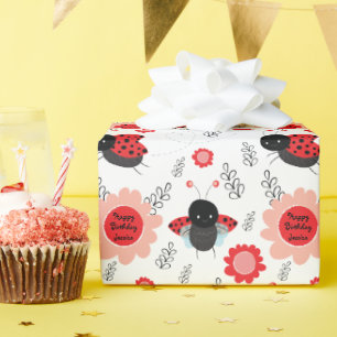 Little Ladybug Happy Birthday Individuelle Name Geschenkpapier