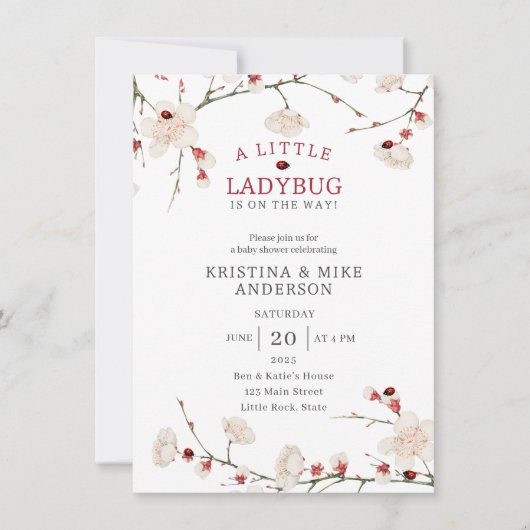 Little Ladybug QR Code Babydusche Einladung (Vorderseite)