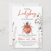 Little Ladybug Red Floral Girl Baby Dusche Einladung (Vorderseite)