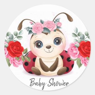 Little Ladybug Red Pink Floral Girl Baby Dusche Runder Aufkleber