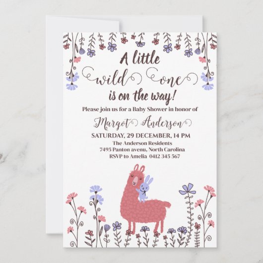 Little Lama Bunny Baby Shower Wild one Einladung (Vorderseite)