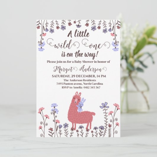 Little Lama Bunny Baby Shower Wild one Einladung (Stehend Vorderseite)
