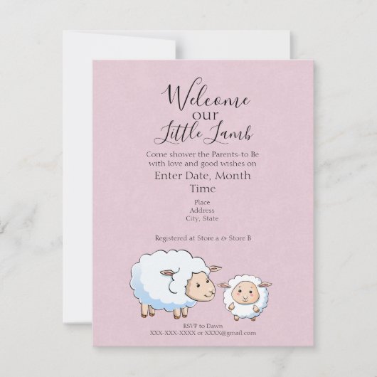 LIttle Lamb Baby Dusche Einladungen für ein Mädche (Vorderseite)