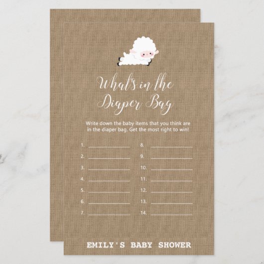 Little Lamb Baby Shower Game PRINTED (Vorne/Hinten)