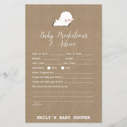 Little Lamb Baby Shower Game PRINTED (Vorderseite)