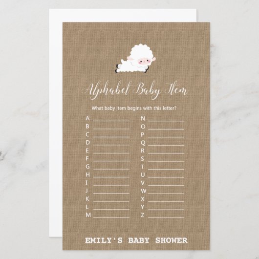 Little Lamb Baby Shower Game PRINTED (Vorne/Hinten)