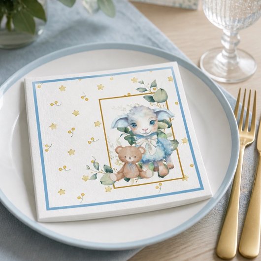 Little Lamb | Blue Baby Dusche Napkin Serviette