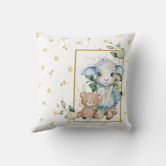 Little Lamb | Blue Baby Shower oder Kinderzimmer D Kissen (Rückseite)