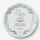 Little Lamb Blue Floral Greenery Baby Dusche Pappteller (Vorderseite)