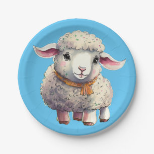 Little Lamb Blue Tellers, 7" Rundpapierplatte Pappteller