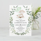 Little Lamb Eucalyptus Greenery Wreath Baby Shower Einladung (Stehend Vorderseite)