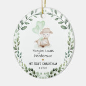 Little Lamb Greenery Wreath Baby First Christmas Keramik Ornament (Links)