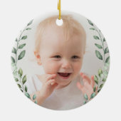 Little Lamb Greenery Wreath Baby First Christmas Keramik Ornament (Hinten)