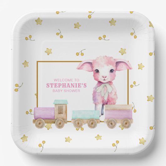 Little Lamb | Pink Baby Duschpapier Teller (Vorderseite)