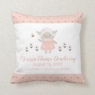 Little Lamb Pink Niedlich Girl Birth Stats Kinderz Kissen