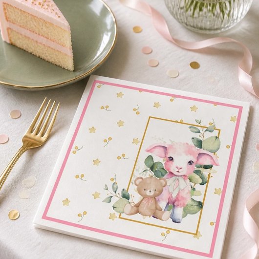Little Lamb | Rosa Babydusche Napkin Serviette