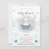 Little Lamb Sheep Cloud Moon Stars Baby Dusche Einladung (Vorderseite)