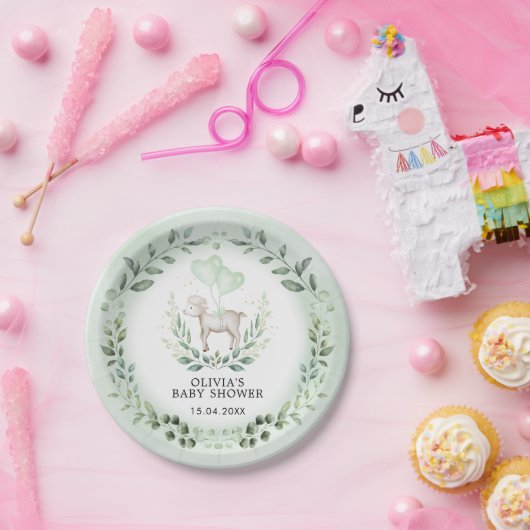 Little Lamb Spring Greenery Baby Sheep Dusche Pappteller (Party)