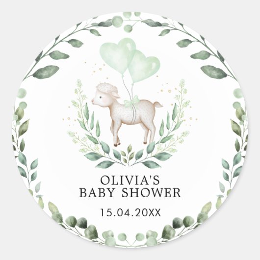 Little Lamb Spring Greenery Baby Sheep Dusche Runder Aufkleber (Vorderseite)