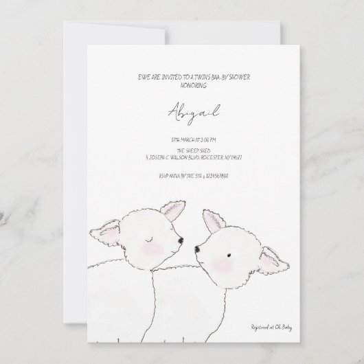 Little Lamb Twins Baby Shower Einladung (Vorderseite)