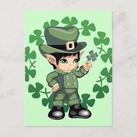 Little Leprechaun mit Kleeblättern Postkarte (Vorderseite)